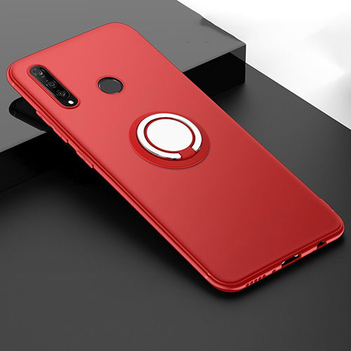 Ultra-thin Silicone Gel Soft Case Cover with Magnetic Finger Ring Stand T04 for Huawei Nova 4e Red