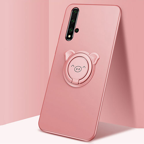 Ultra-thin Silicone Gel Soft Case Cover with Magnetic Finger Ring Stand T04 for Huawei Nova 5T Pink