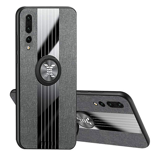 Ultra-thin Silicone Gel Soft Case Cover with Magnetic Finger Ring Stand T04 for Huawei P20 Pro Black