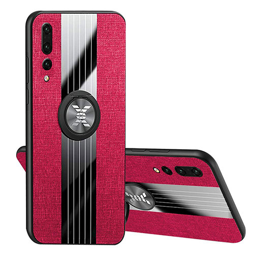 Ultra-thin Silicone Gel Soft Case Cover with Magnetic Finger Ring Stand T04 for Huawei P20 Pro Hot Pink