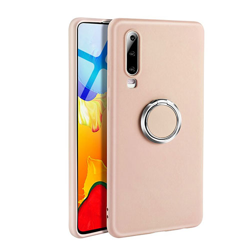 Ultra-thin Silicone Gel Soft Case Cover with Magnetic Finger Ring Stand T04 for Huawei P30 Pink