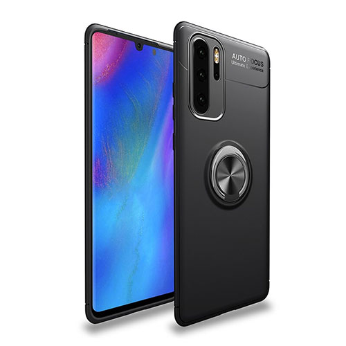 Ultra-thin Silicone Gel Soft Case Cover with Magnetic Finger Ring Stand T04 for Huawei P30 Pro Black