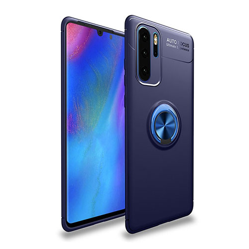 Ultra-thin Silicone Gel Soft Case Cover with Magnetic Finger Ring Stand T04 for Huawei P30 Pro Blue