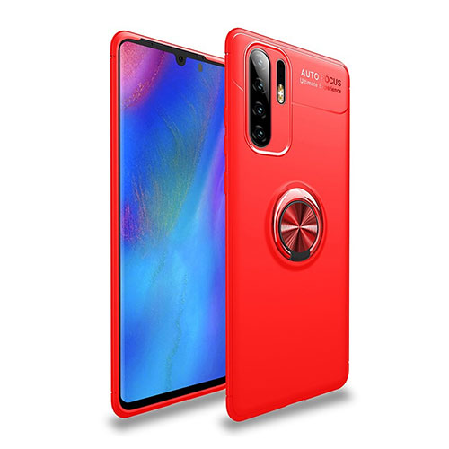 Ultra-thin Silicone Gel Soft Case Cover with Magnetic Finger Ring Stand T04 for Huawei P30 Pro New Edition Red