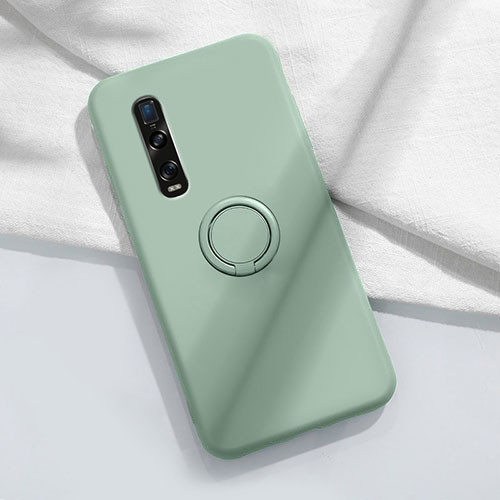 Ultra-thin Silicone Gel Soft Case Cover with Magnetic Finger Ring Stand T04 for Oppo Find X2 Pro Cyan