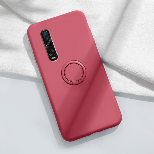 Ultra-thin Silicone Gel Soft Case Cover with Magnetic Finger Ring Stand T04 for Oppo Find X2 Pro Red