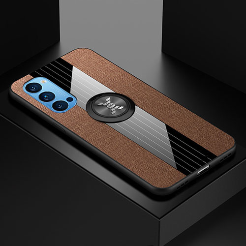 Ultra-thin Silicone Gel Soft Case Cover with Magnetic Finger Ring Stand T04 for Oppo Reno4 5G Brown