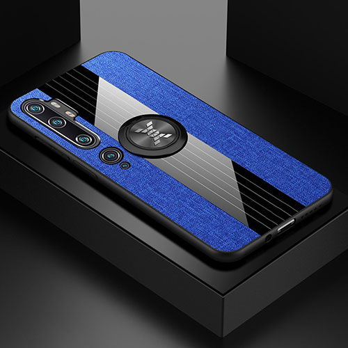 Ultra-thin Silicone Gel Soft Case Cover with Magnetic Finger Ring Stand T04 for Xiaomi Mi Note 10 Pro Blue