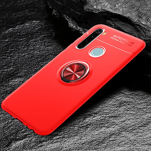 Ultra-thin Silicone Gel Soft Case Cover with Magnetic Finger Ring Stand T04 for Xiaomi Redmi Note 8 (2021) Red