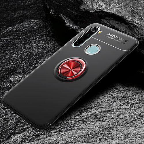 Ultra-thin Silicone Gel Soft Case Cover with Magnetic Finger Ring Stand T04 for Xiaomi Redmi Note 8 (2021) Red and Black