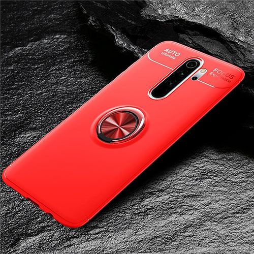 Ultra-thin Silicone Gel Soft Case Cover with Magnetic Finger Ring Stand T04 for Xiaomi Redmi Note 8 Pro Red