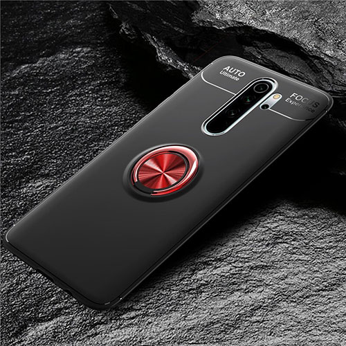 Ultra-thin Silicone Gel Soft Case Cover with Magnetic Finger Ring Stand T04 for Xiaomi Redmi Note 8 Pro Red and Black