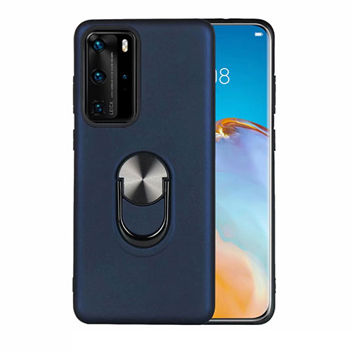 Ultra-thin Silicone Gel Soft Case Cover with Magnetic Finger Ring Stand T05 for Huawei P40 Pro Blue