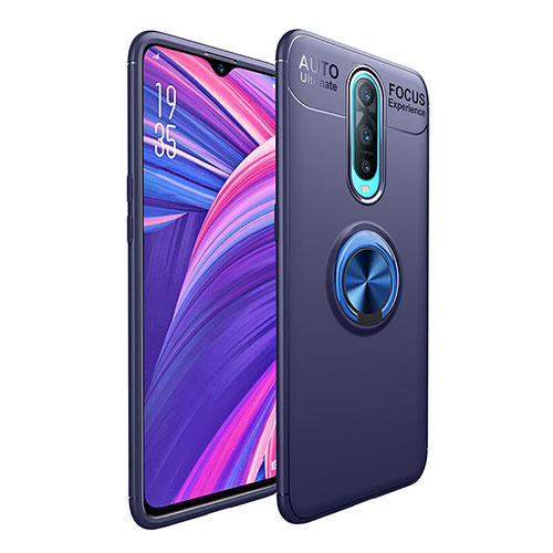 Ultra-thin Silicone Gel Soft Case Cover with Magnetic Finger Ring Stand T05 for Oppo R17 Pro Blue