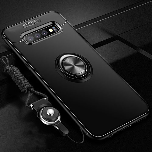 Ultra-thin Silicone Gel Soft Case Cover with Magnetic Finger Ring Stand T05 for Samsung Galaxy S10 Plus Black