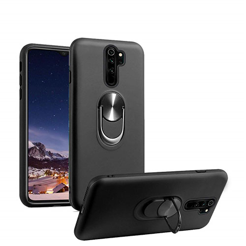 Ultra-thin Silicone Gel Soft Case Cover with Magnetic Finger Ring Stand T05 for Xiaomi Redmi Note 8 Pro Black