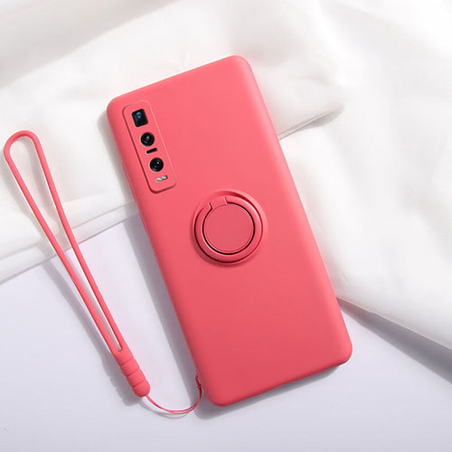 Ultra-thin Silicone Gel Soft Case Cover with Magnetic Finger Ring Stand T06 for Oppo Find X2 Pro Red