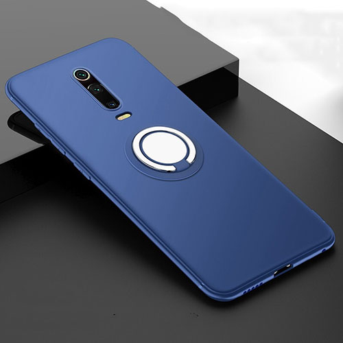 Ultra-thin Silicone Gel Soft Case Cover with Magnetic Finger Ring Stand T06 for Xiaomi Redmi K20 Pro Blue