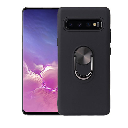 Ultra-thin Silicone Gel Soft Case Cover with Magnetic Finger Ring Stand T07 for Samsung Galaxy S10 Plus Black