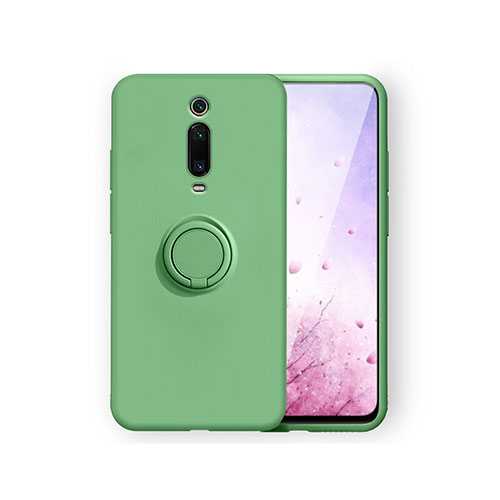 Ultra-thin Silicone Gel Soft Case Cover with Magnetic Finger Ring Stand T07 for Xiaomi Redmi K20 Pro Green