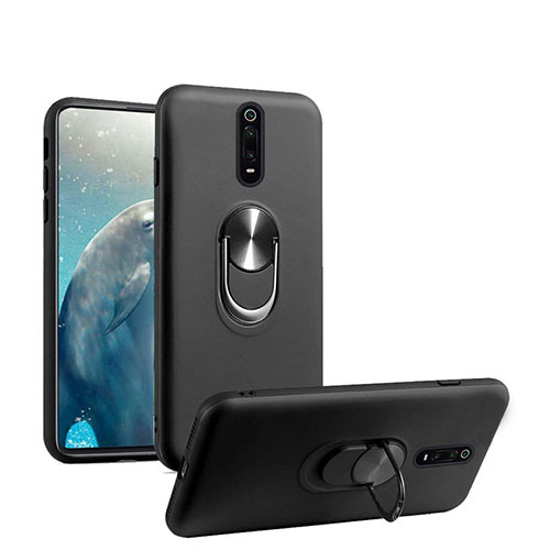 Ultra-thin Silicone Gel Soft Case Cover with Magnetic Finger Ring Stand T08 for Xiaomi Mi 9T Black