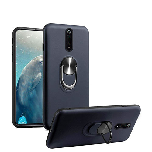 Ultra-thin Silicone Gel Soft Case Cover with Magnetic Finger Ring Stand T08 for Xiaomi Mi 9T Pro Blue
