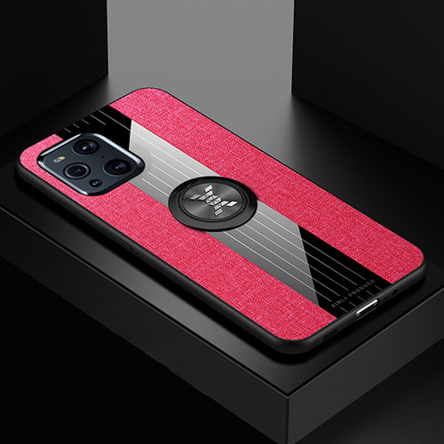 Ultra-thin Silicone Gel Soft Case Cover with Magnetic Finger Ring Stand X01L for Oppo Find X3 Pro 5G Red