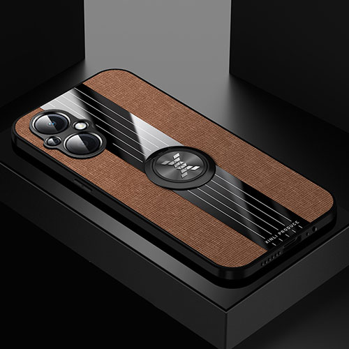 Ultra-thin Silicone Gel Soft Case Cover with Magnetic Finger Ring Stand X01L for Oppo Reno7 Z 5G Brown
