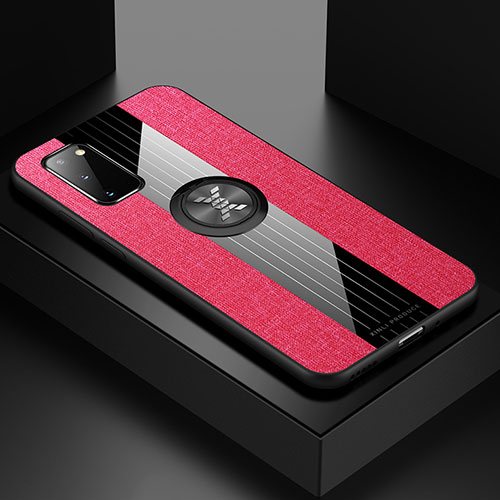 Ultra-thin Silicone Gel Soft Case Cover with Magnetic Finger Ring Stand X01L for Samsung Galaxy S20 5G Red