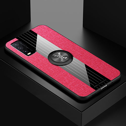 Ultra-thin Silicone Gel Soft Case Cover with Magnetic Finger Ring Stand X01L for Vivo Y11s Red