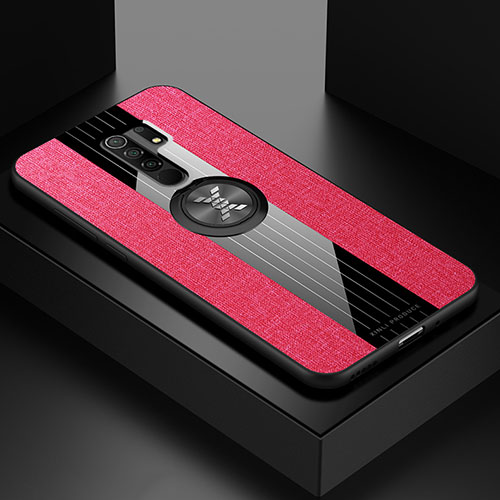 Ultra-thin Silicone Gel Soft Case Cover with Magnetic Finger Ring Stand X01L for Xiaomi Redmi 9 Red