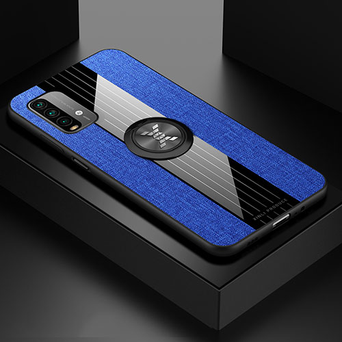 Ultra-thin Silicone Gel Soft Case Cover with Magnetic Finger Ring Stand X01L for Xiaomi Redmi 9T 4G Blue