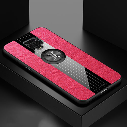 Ultra-thin Silicone Gel Soft Case Cover with Magnetic Finger Ring Stand X01L for Xiaomi Redmi Note 9 Pro Red