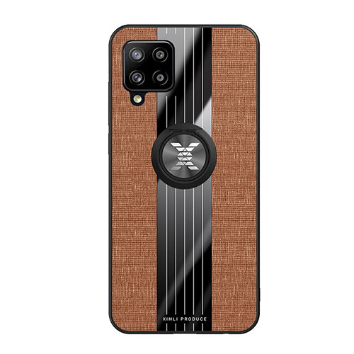 Ultra-thin Silicone Gel Soft Case Cover with Magnetic Finger Ring Stand X02L for Samsung Galaxy A42 5G Brown