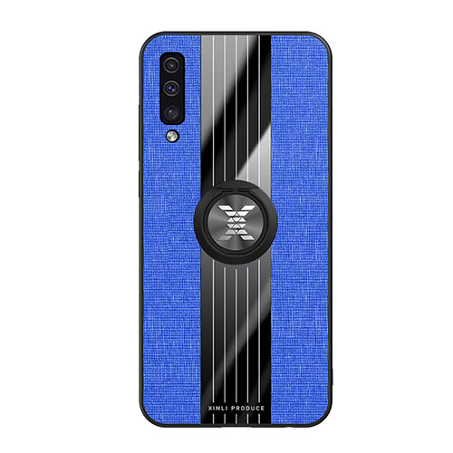 Ultra-thin Silicone Gel Soft Case Cover with Magnetic Finger Ring Stand X02L for Samsung Galaxy A50 Blue