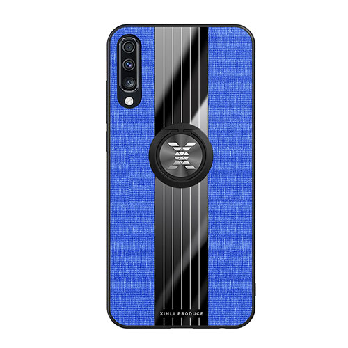 Ultra-thin Silicone Gel Soft Case Cover with Magnetic Finger Ring Stand X02L for Samsung Galaxy A70 Blue