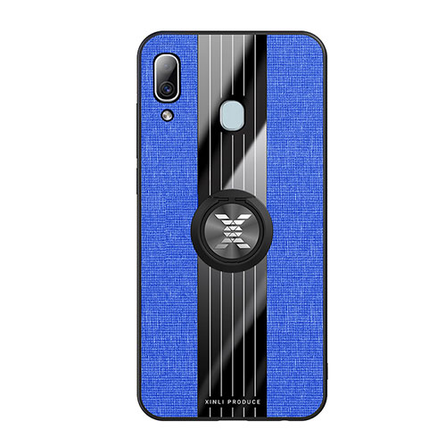 Ultra-thin Silicone Gel Soft Case Cover with Magnetic Finger Ring Stand X02L for Samsung Galaxy M10S Blue
