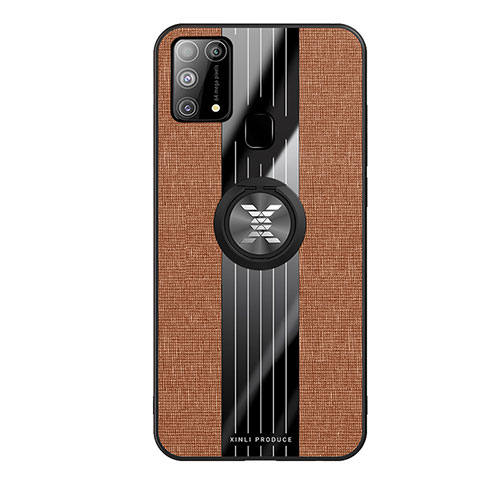 Ultra-thin Silicone Gel Soft Case Cover with Magnetic Finger Ring Stand X02L for Samsung Galaxy M31 Prime Edition Brown