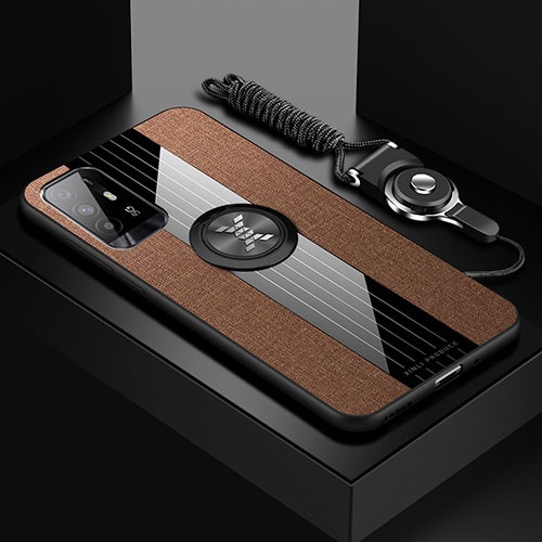 Ultra-thin Silicone Gel Soft Case Cover with Magnetic Finger Ring Stand X03L for Oppo Reno5 Z 5G Brown