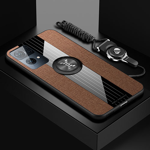 Ultra-thin Silicone Gel Soft Case Cover with Magnetic Finger Ring Stand X03L for Oppo Reno7 Pro 5G Brown