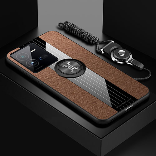 Ultra-thin Silicone Gel Soft Case Cover with Magnetic Finger Ring Stand X03L for Vivo V25 5G Brown