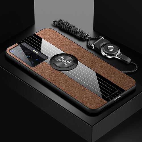 Ultra-thin Silicone Gel Soft Case Cover with Magnetic Finger Ring Stand X03L for Vivo X70 Pro 5G Brown