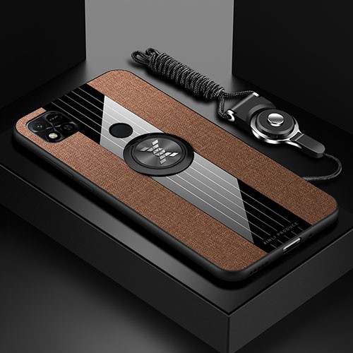 Ultra-thin Silicone Gel Soft Case Cover with Magnetic Finger Ring Stand X03L for Xiaomi Redmi 9 India Brown