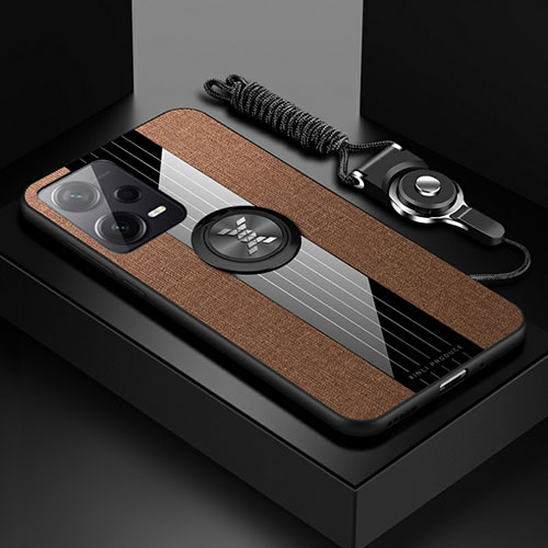 Ultra-thin Silicone Gel Soft Case Cover with Magnetic Finger Ring Stand X03L for Xiaomi Redmi Note 12 Pro 5G Brown