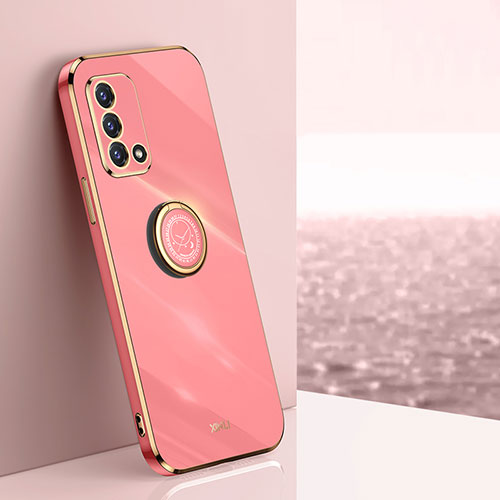 Ultra-thin Silicone Gel Soft Case Cover with Magnetic Finger Ring Stand XL1 for Oppo A95 4G Hot Pink