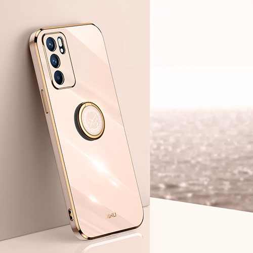 Ultra-thin Silicone Gel Soft Case Cover with Magnetic Finger Ring Stand XL1 for Oppo Reno6 Z 5G Gold