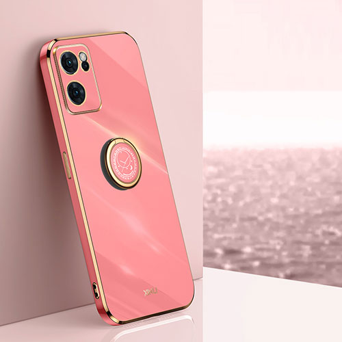 Ultra-thin Silicone Gel Soft Case Cover with Magnetic Finger Ring Stand XL1 for Oppo Reno7 5G Hot Pink