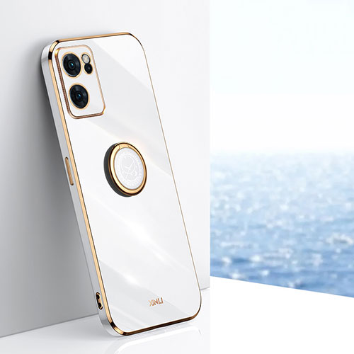 Ultra-thin Silicone Gel Soft Case Cover with Magnetic Finger Ring Stand XL1 for Oppo Reno7 5G White