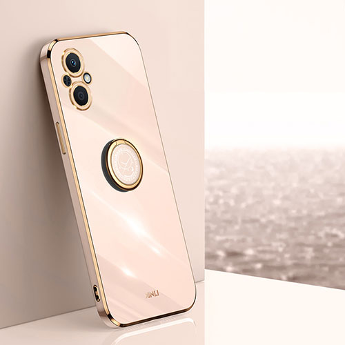Ultra-thin Silicone Gel Soft Case Cover with Magnetic Finger Ring Stand XL1 for Oppo Reno7 Lite 5G Gold