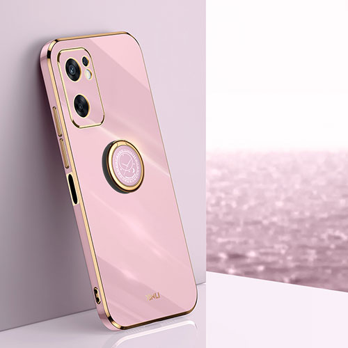 Ultra-thin Silicone Gel Soft Case Cover with Magnetic Finger Ring Stand XL1 for Oppo Reno7 SE 5G Pink